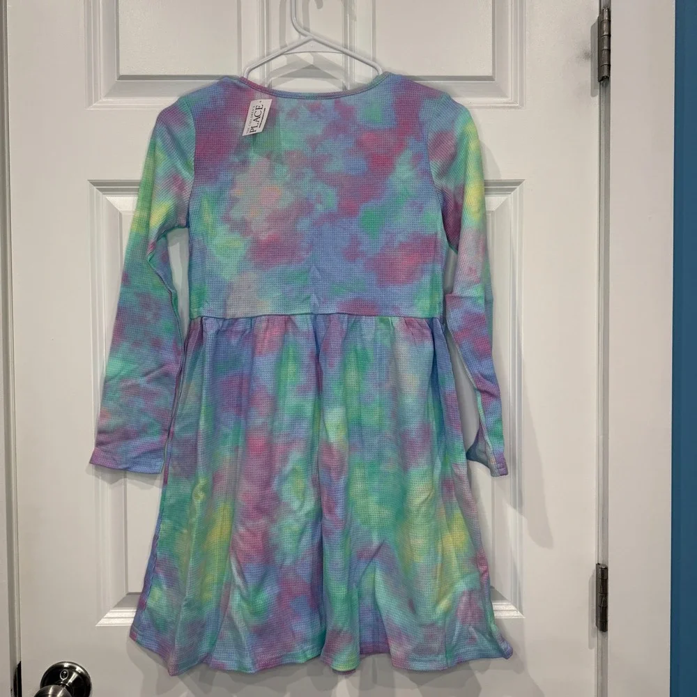 The Childrens Place Girls Tie Dye Waffle Knit Long Sleeve Dress Size L 10/12 - Picture 6 of 6